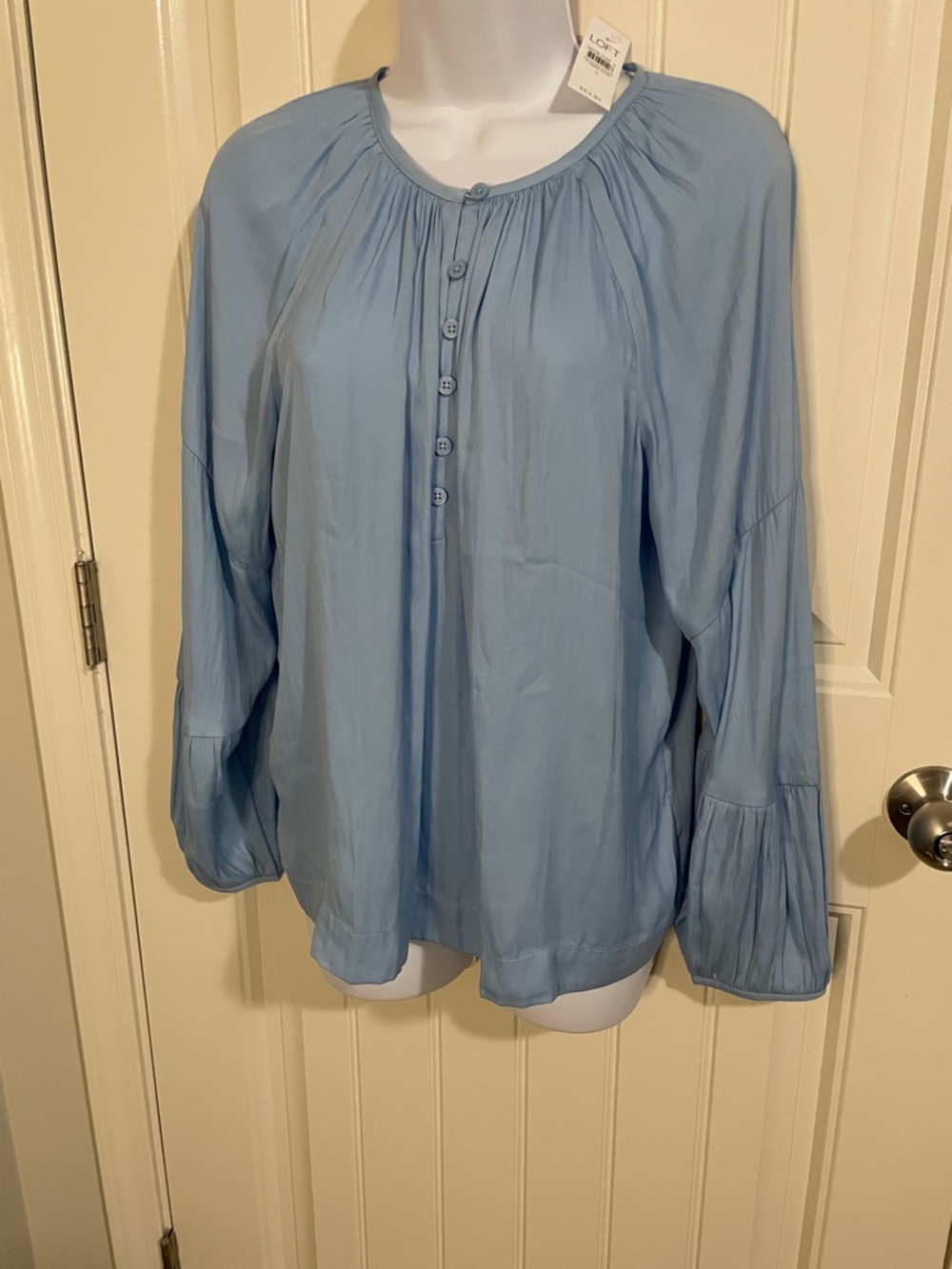 LOFT Light Blue Button-Front Blouse nwt